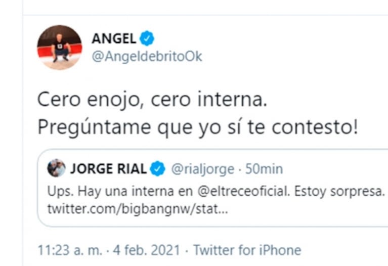Ángel de Brito cruzó filosísimo a Jorge Rial en Twitter: "¡Preguntame que yo sí te contesto!"