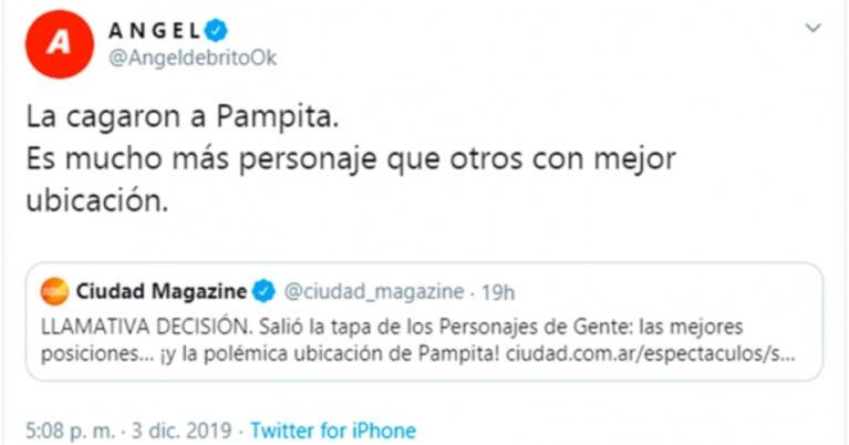 Ángel de Brito, fuerte contra Gente por la polémica ubicación de Pampita: "La cag..., es mucho más personaje"