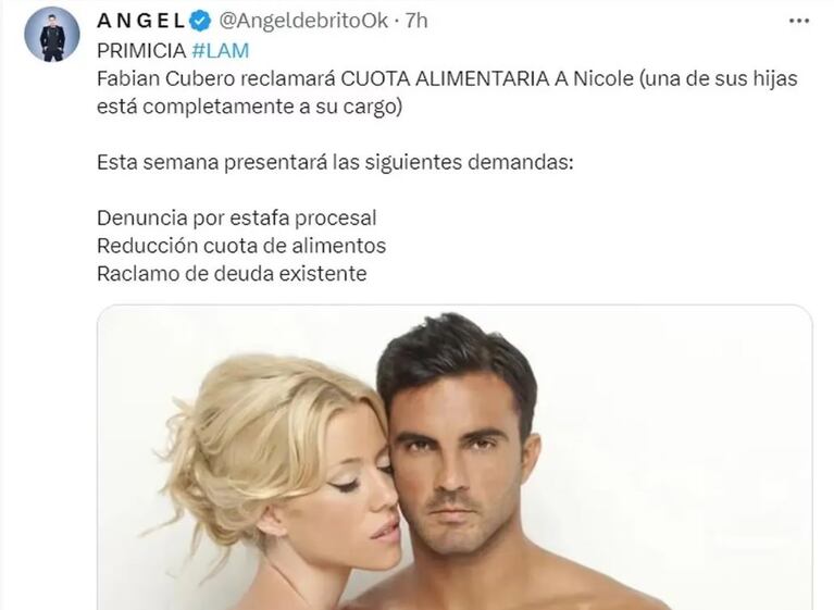 Ángel de Brito habló de Nicole Neumann y Fabián Cubero en sus redes sociales.