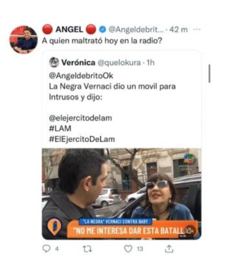 Ángel de Brito le respondió con todo a la Negra Vernaci luego de que le dijera "enano": "Cerebro quemado"