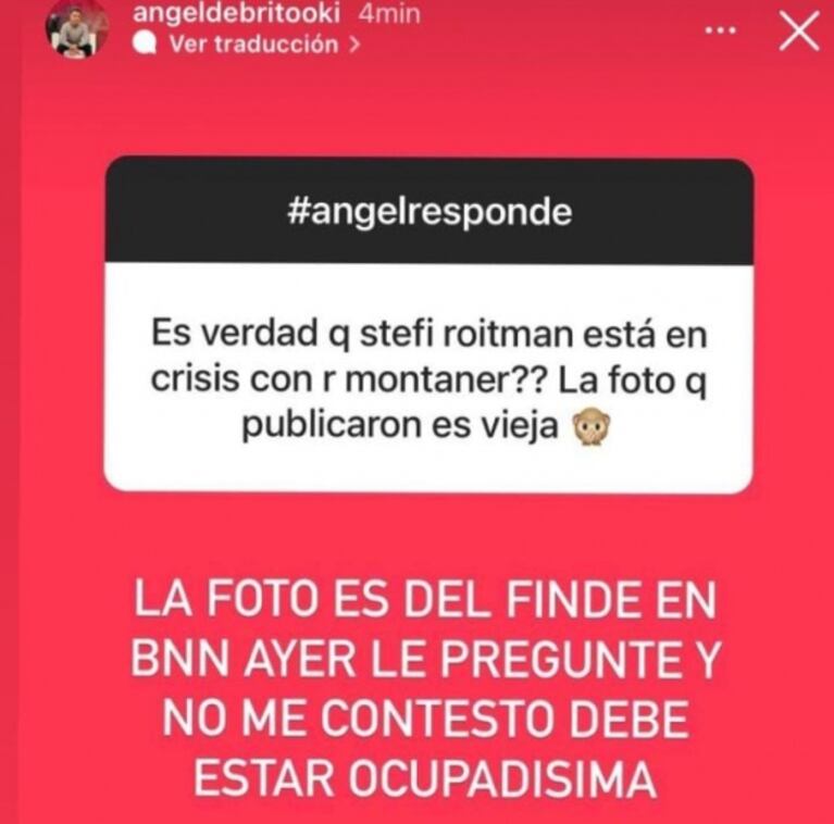 Ángel de Brito, muy irónico con Stefi Roitman por no responderle: "Debe estar ocupadísima"