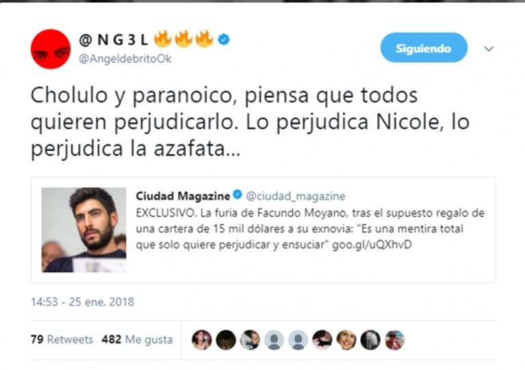 Ángel de Brito, muy picante contra Facundo Moyano: "Cholulo y paranoico, piensa que todos quieren perjudicarlo"