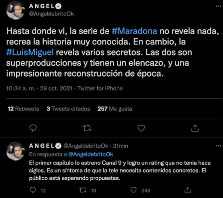 Ángel de Brito opinó filoso de la serie de Diego y la comparó con la de Luis Miguel: "La de Maradona no revela nada"