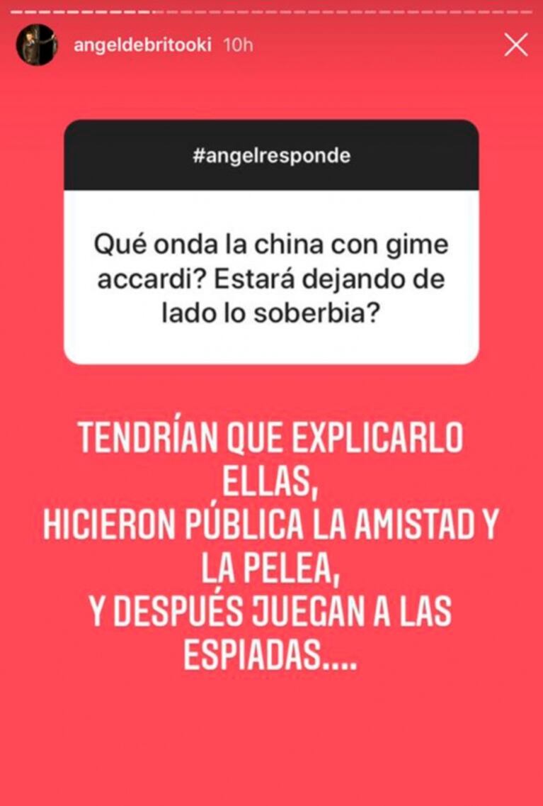 Ángel de Brito, picante luego de que China Suárez comenzara a seguir a Gimena Accardi en redes: "Juegan a las espiadas"