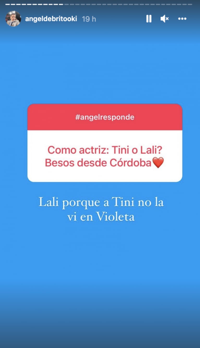 Ángel de Brito respondió contundente si prefiere a Lali Espósito o Tini Stoessel como actriz: "Lali"