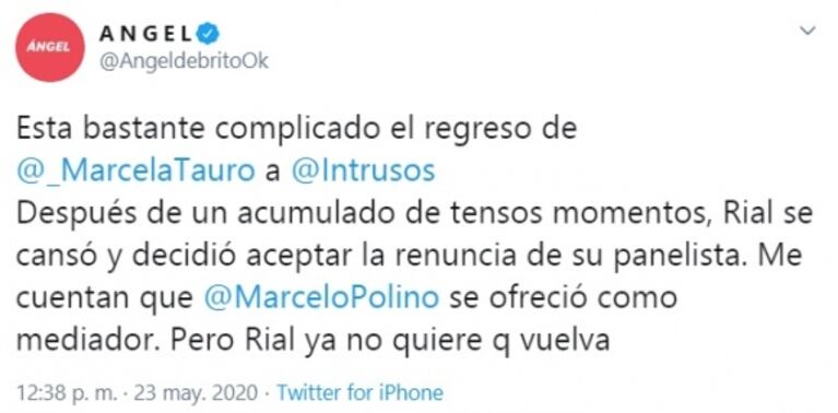 Ángel de Brito reveló detalles de la interna tras el cruce de Rial con Tauro al aire: "Él se cansó y decidió aceptar su renuncia"