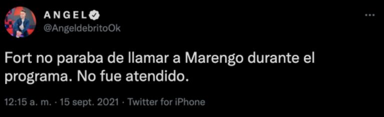 Ángel de Brito reveló la reacción de Eduardo Fort durante el tremendo descargo de Rocío Marengo en su contra: "No paraba de llamarla"