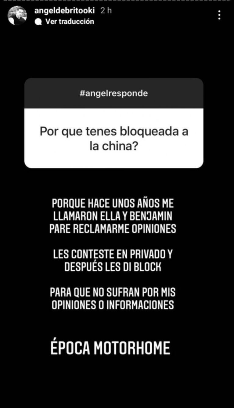 Ángel de Brito reveló por qué tiene bloqueada a China Suárez: "Ella y Benjamín Vicuña me llamaron para reclamarme opiniones"