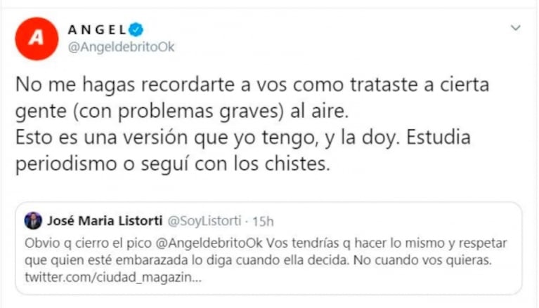 Ángel de Brito se cruzó con Listorti por el rumor de embarazo de Paula Chaves: "José María tendría que cerrar el pico"