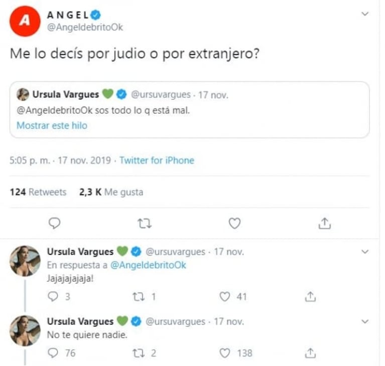 Ángel de Brito se cruzó en Twitter con Ursula Vargues y publicó los chats: "Cómo verán, es una hipócrita"