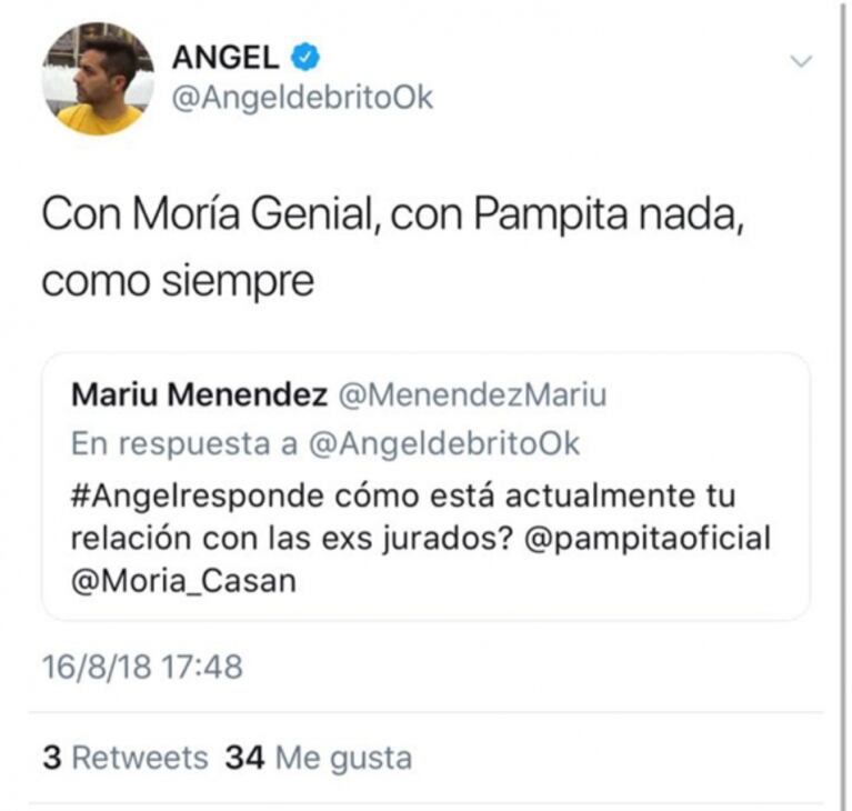 Ángel de Brito y la relación con sus excompañeras de jurado: "Con Moria genial, con Pampita nada"