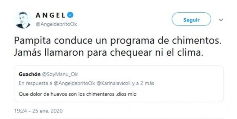 Ángel de Brito y su picante respuesta, tras la furia de Pampita por la versión de pelea con Roberto García Moritán