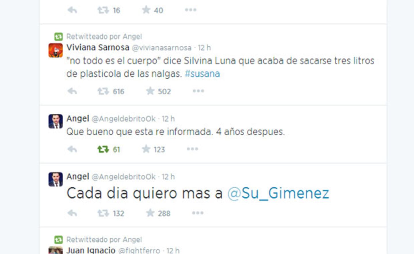 Angel de Brito y varios ácidos tweets para Silvina Luna.