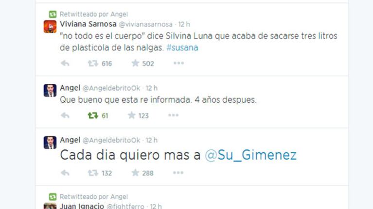 Angel de Brito y varios ácidos tweets para Silvina Luna.
