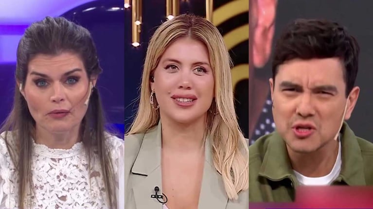 Angie Balbiani, Gustavo Méndez y Wanda Nara (Fotos: capturas eltrece y Telefe)