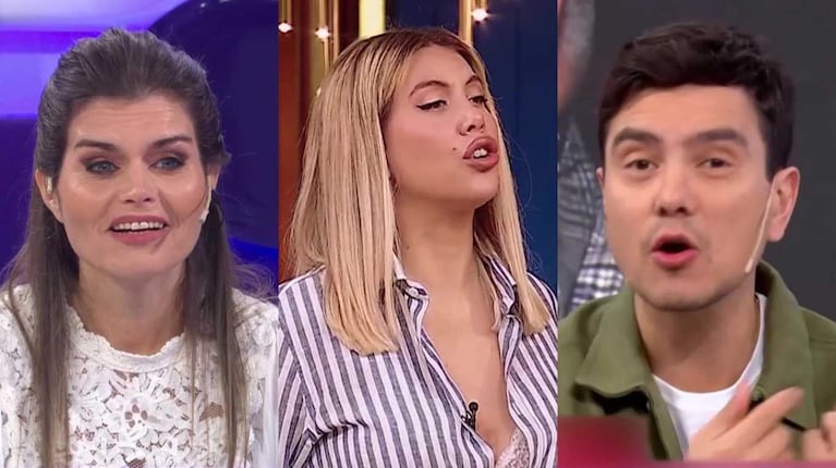 Angie Balbiani, Gustavo Méndez y Wanda Nara (Fotos: capturas eltrece y Telefe)