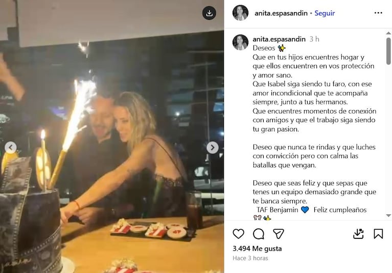 Anita Espasandín le dedicó un sentido posteo a Benjamín Vicuña por su cumpleaños (Foto: Instagram/@anita.espasandin)