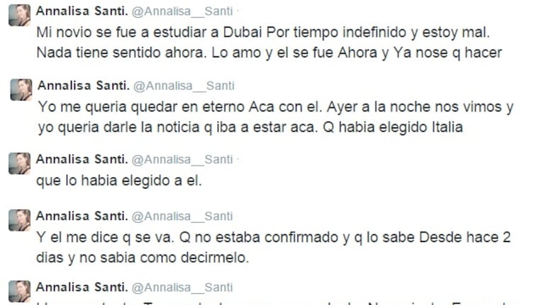 Annalisa Santi, con el corazón roto porque la dejó el novio (Foto: Twitter)