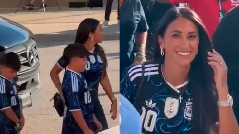 Antonela Roccuzzo con Mateo y Ciro Messi. (@naiaravecchio)