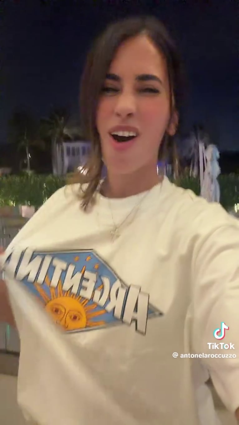 Antonela Roccuzzo festejó en sus redes el triunfo de la Selección argentina ante Inglaterra (Foto: captura TikTok).