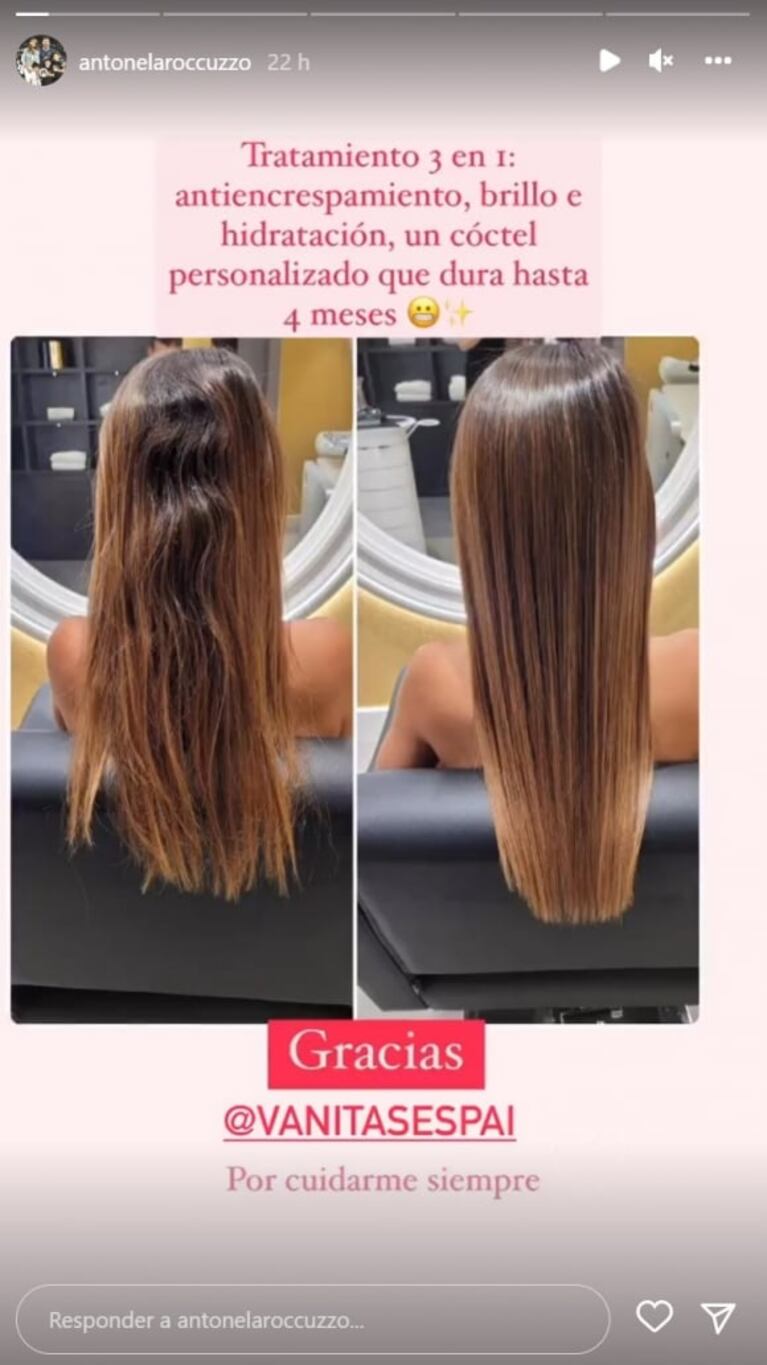 Antonela Roccuzzo mostró el fuerte tratamiento capilar que se hace: el antes y después