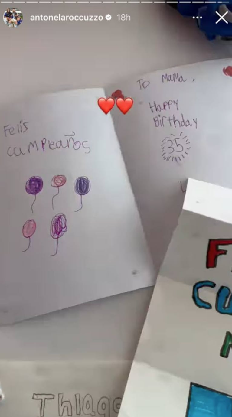 Antonela Roccuzzo mostró los tiernos regalos que le hicieron sus hijos por su cumpleaños