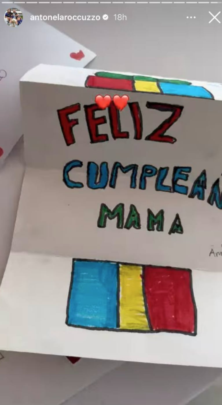Antonela Roccuzzo mostró los tiernos regalos que le hicieron sus hijos por su cumpleaños