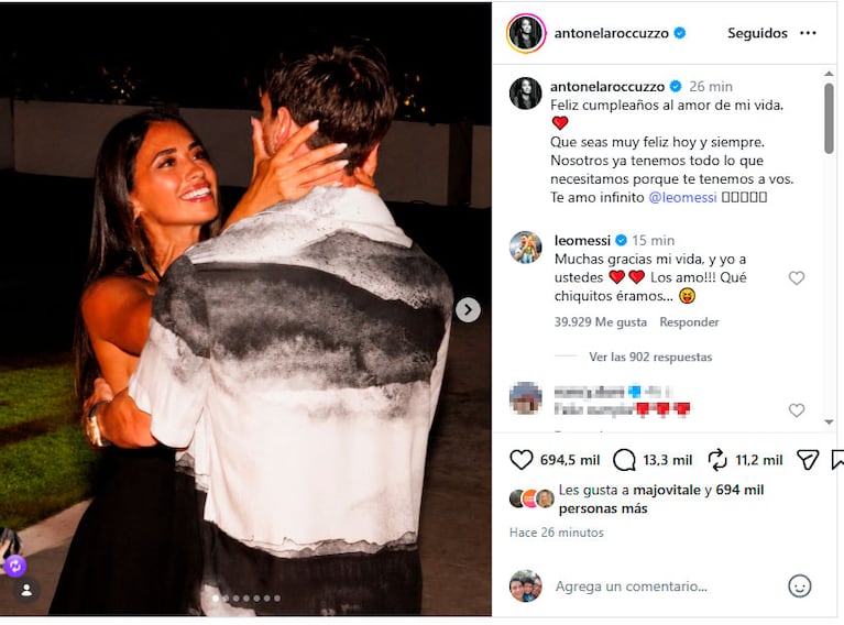 Antonela Roccuzzo saludó a Lionel Messi en su cumpleaños 39. (Foto: @antonelaroccuzzo)