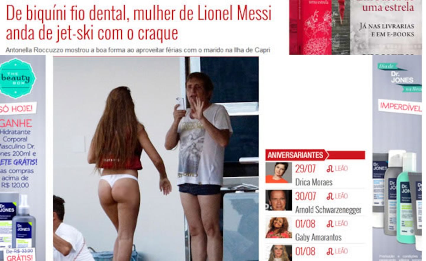 Antonella Roccuzzo y Lionel Messi, en Capri. (Capturas: revistaquem.globo.com)