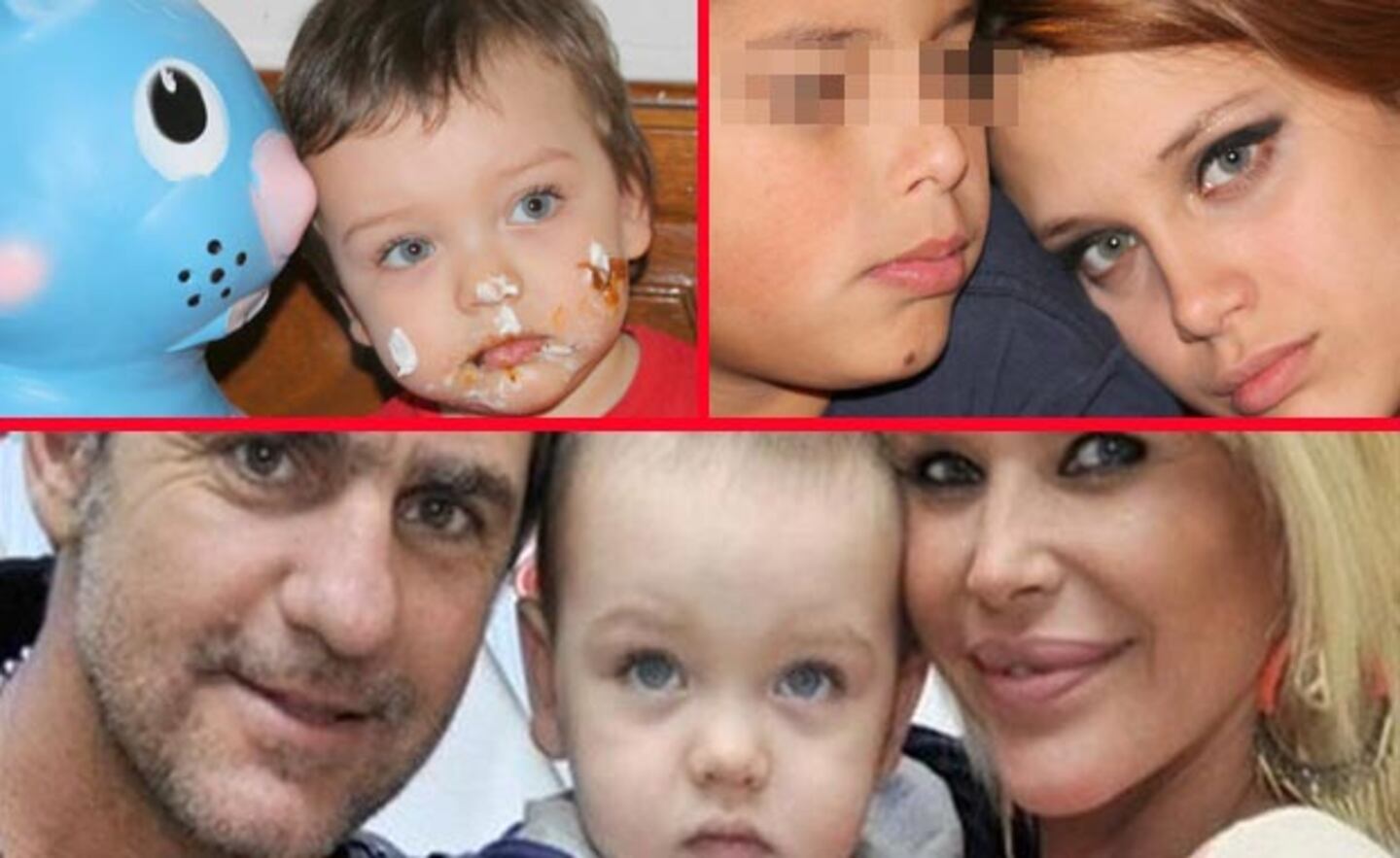 Arriba: las dos fotos que publicó Nazarena, de sus tres hijos. Abajo: un recuerdo feliz de Nazarena con Fabián y Thiago. (Fotos: Twitter y Web)