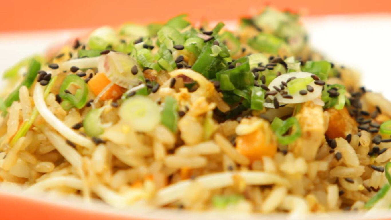 arroz, frito, vegetales