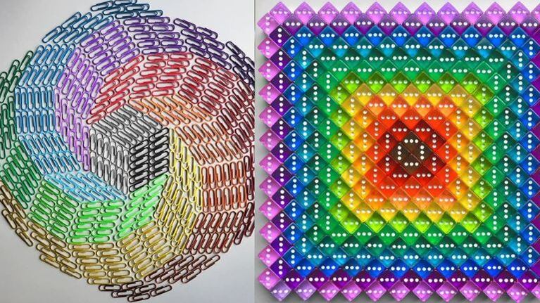 Artista replica coloridas e hipnotizantes obras maestras con objetos cotidianos