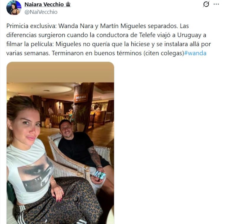 Aseguran que Wanda Nara y Martín Migueles están separados (Foto: X/@naivecchio)