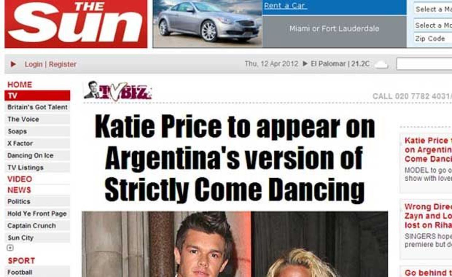 Así anuncia The Sun la llegada de Penna y Katie Price al Bailando 2012. 