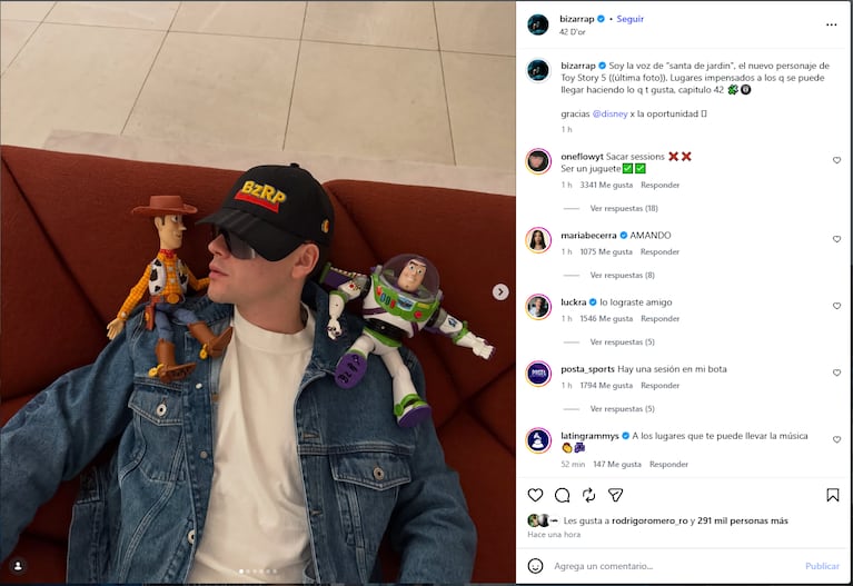 Así anunció Bizarrap que le pondrá la voz a Santa de Jardín en Toy Story 5.