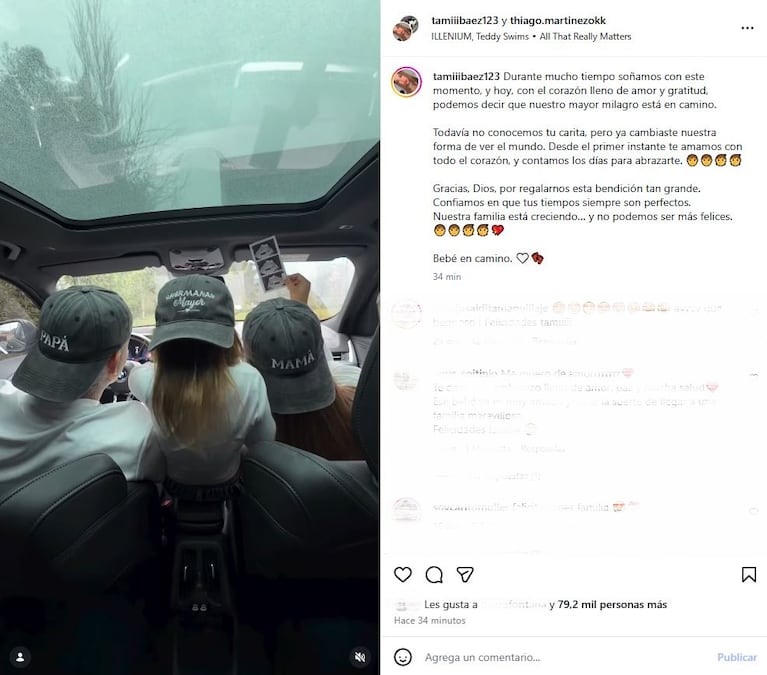 Así anunció Tamara Báez que espera un hijo de Thiago Martínez. Foto: Instagram (@tamiiibaez123)