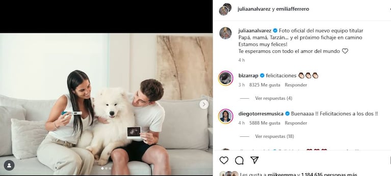 Así blanquearon Julián Álvarez y Emilia Ferrero su embarazo (Foto: Instagram @juliaanalvarez y @emiliafferrero)