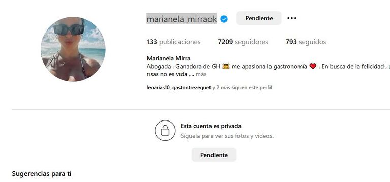 Así dejó Marianela Mirra su perfil de Instagram tras revelar su relación con Alperovich (Foto: Instagram @marianela_mirraok)
