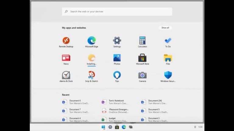 Así es el menú de inicio del sistema operativo Windows 10X. Foto: DPA.