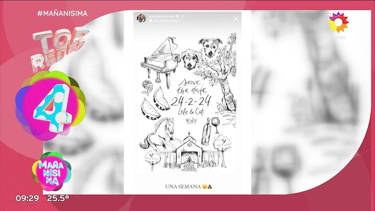 Así es la invitación al casamiento de Cande Tinelli y Coti Sorokin. Fuente: Captura eltrece.