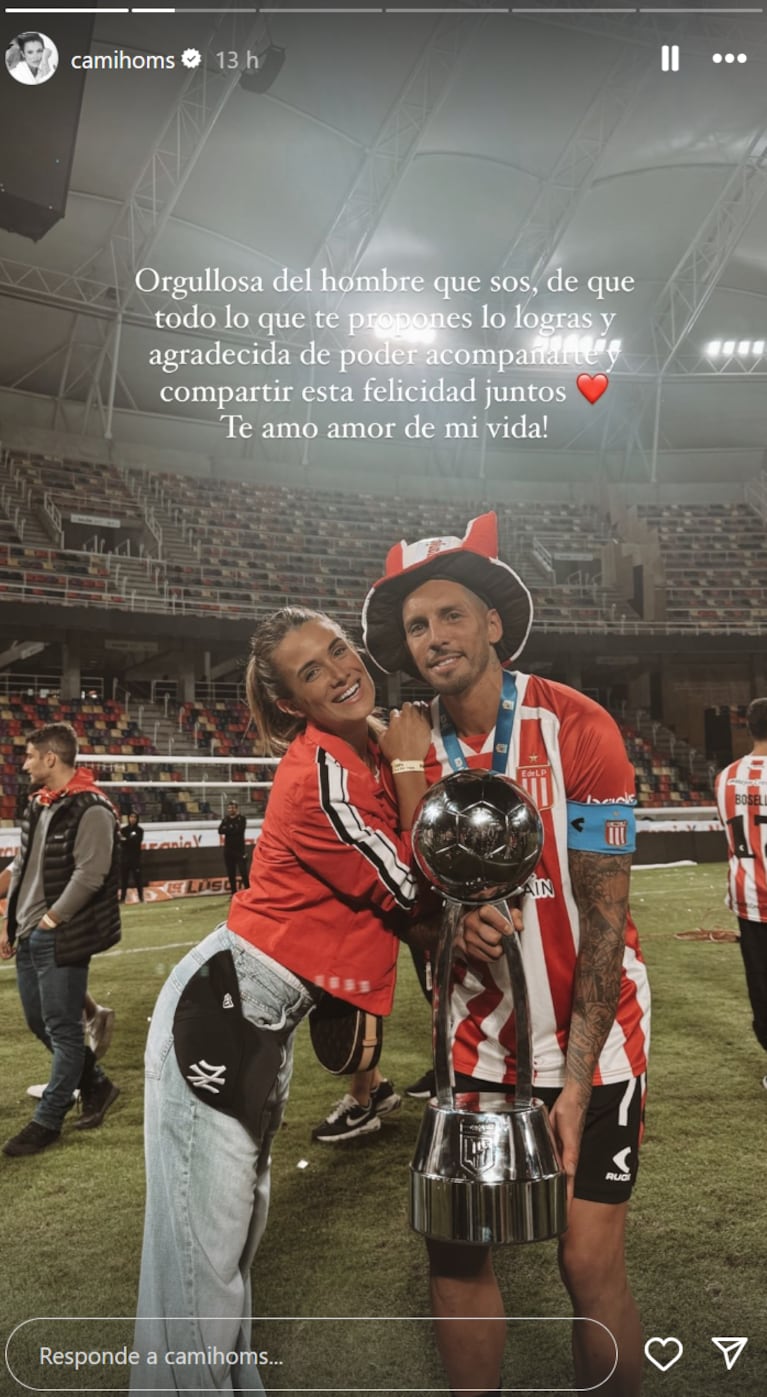 Así festejaron Camila Homs y el Principito Sosa el campeonato de Estudiantes