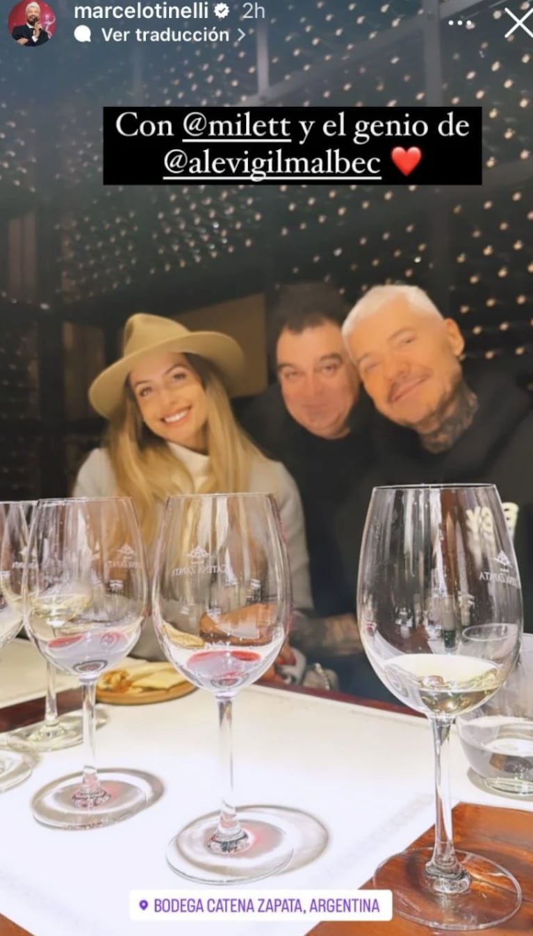 Así fue la escapada romántica de Marcelo Tinelli y Milett Figueroa a Mendoza: avión privado y exclusiva bodega