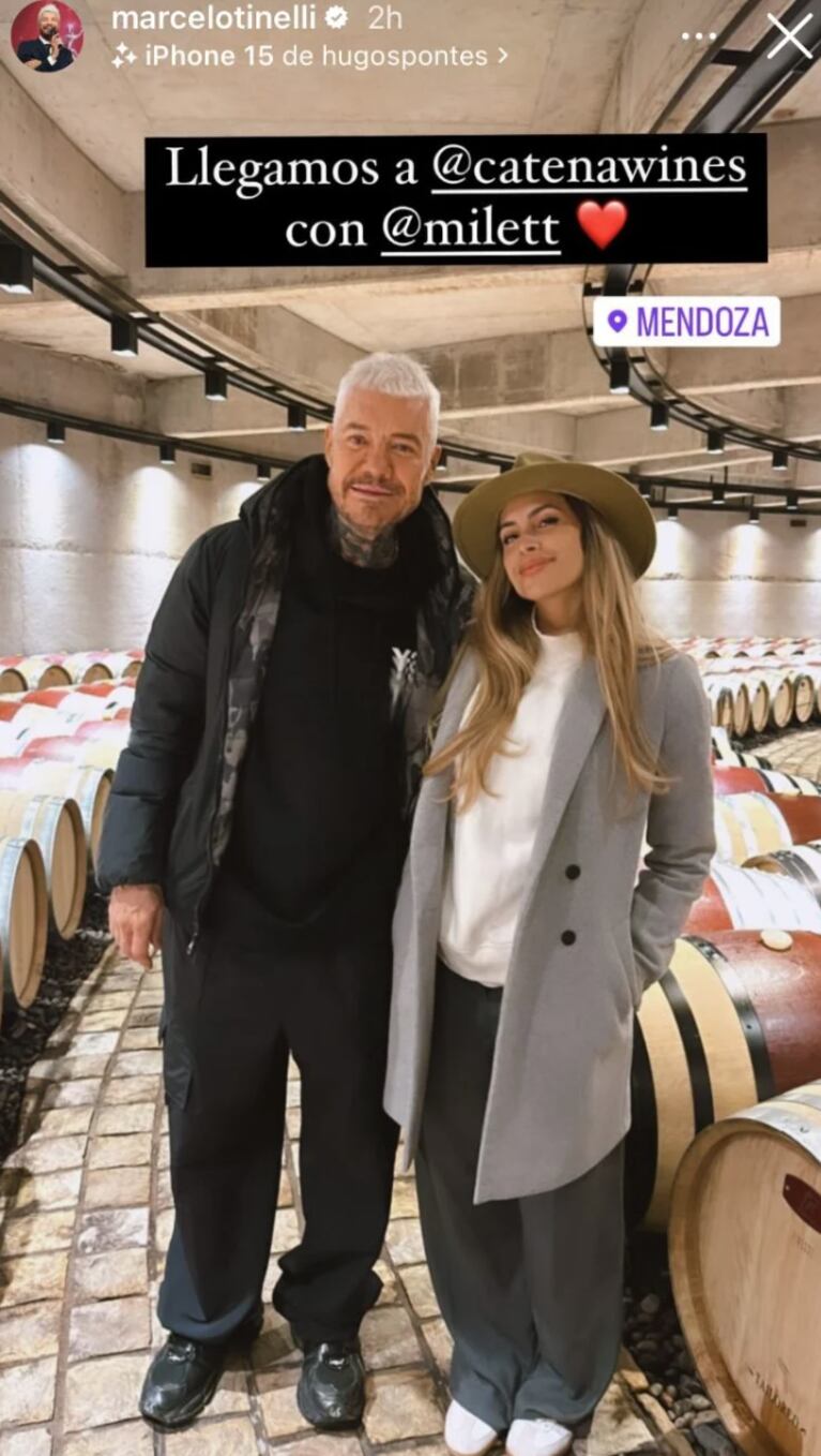 Así fue la escapada romántica de Marcelo Tinelli y Milett Figueroa a Mendoza: avión privado y exclusiva bodega