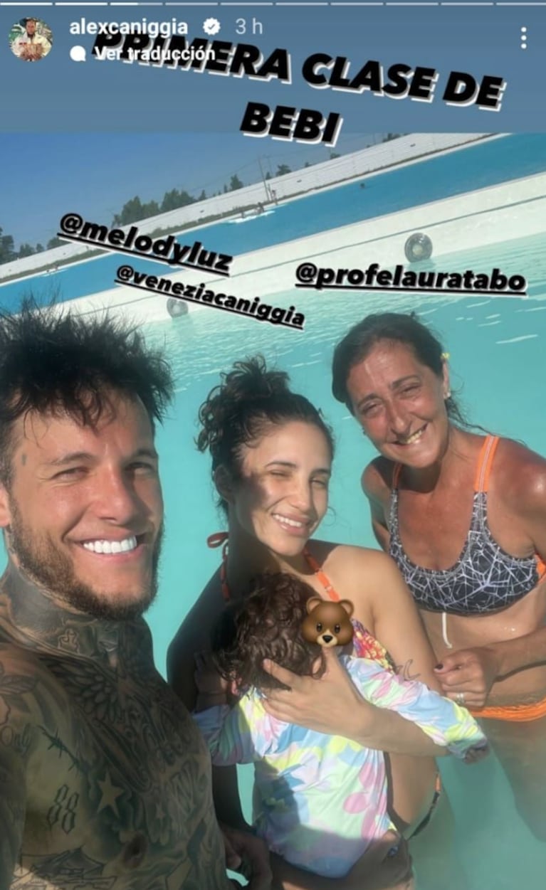 Así fue la primera clase de natación de Venezia, la hija de Alex Caniggia y Melody Luz: las fotos