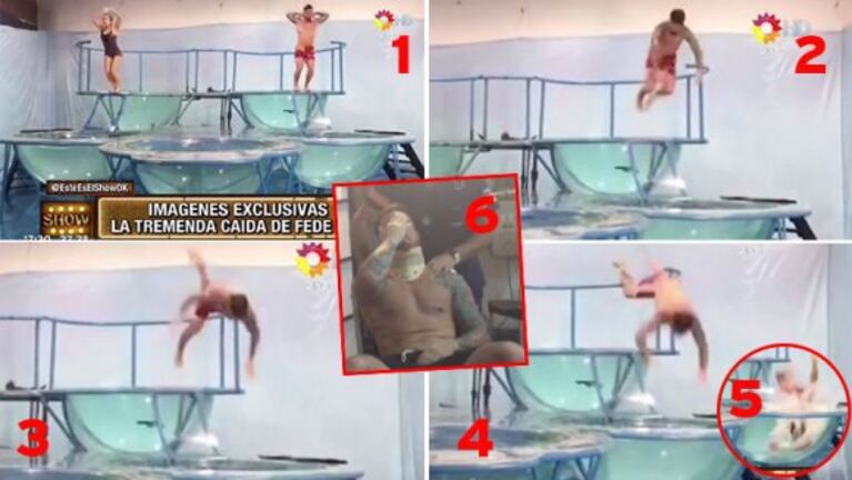 Así fue la tremenda caída de Federico Bal en el ensayo del aquadance (Fotos: Captura)