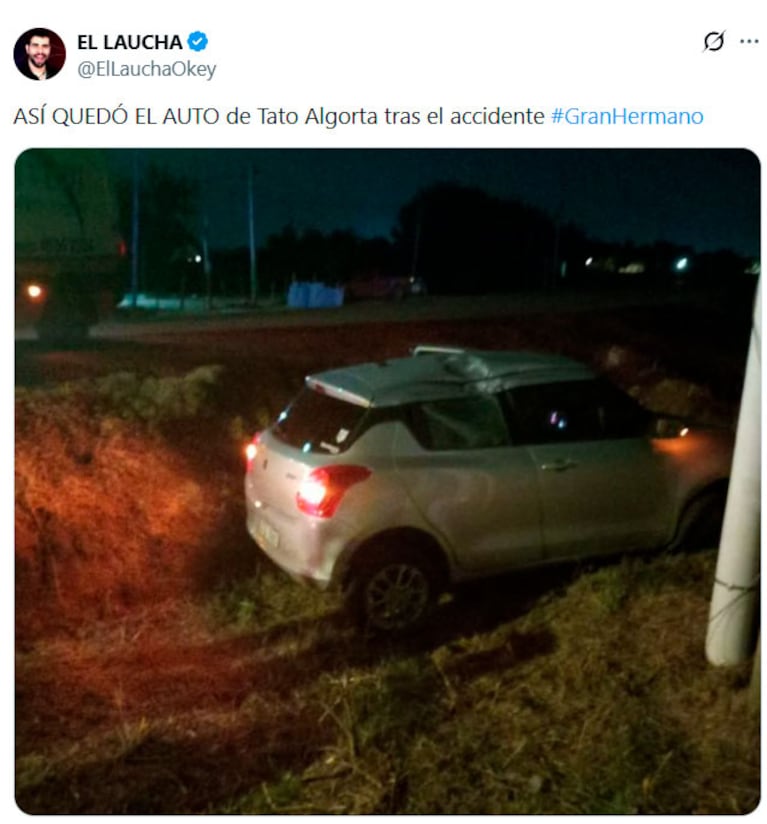 Así quedó el auto de Tato Algorta tras el accidente en Uruguay (captura de X)