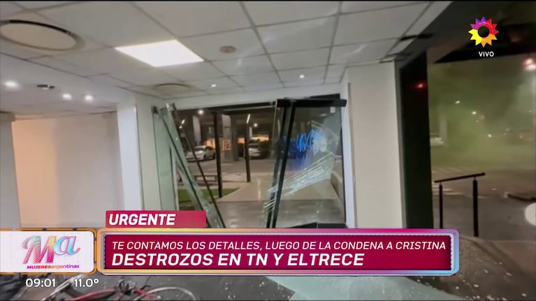 Así quedó la entrada de eltrece y TN tras los destrozos de los militantes K.