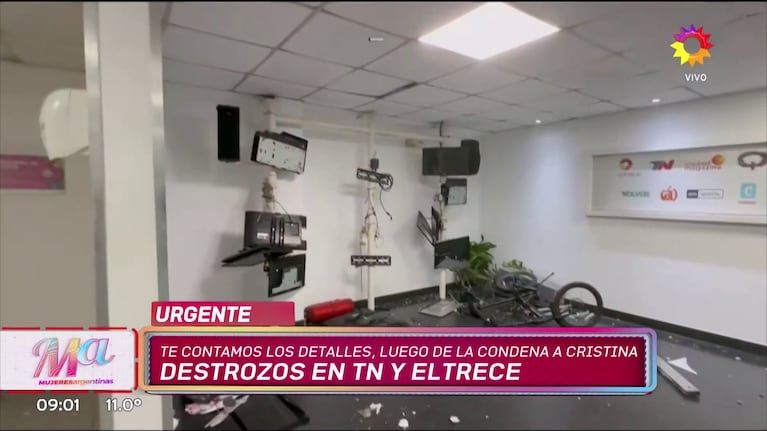 Así quedó la entrada de eltrece y TN tras los destrozos de los militantes K.