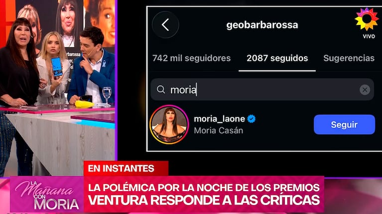 Así reaccionó Moria Casán al ver que Georgina Barbarossa la empezó a seguir (eltrece)