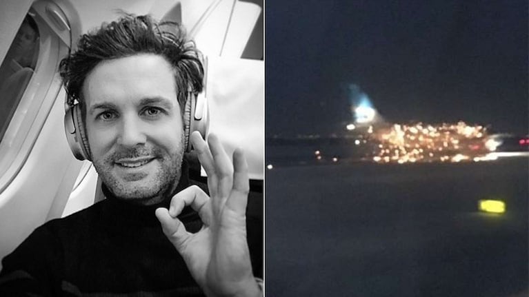 Axel filmó el momento en el que explotaba un motor del avión en el que viajaba. (Fotos: Web e Instagram)
